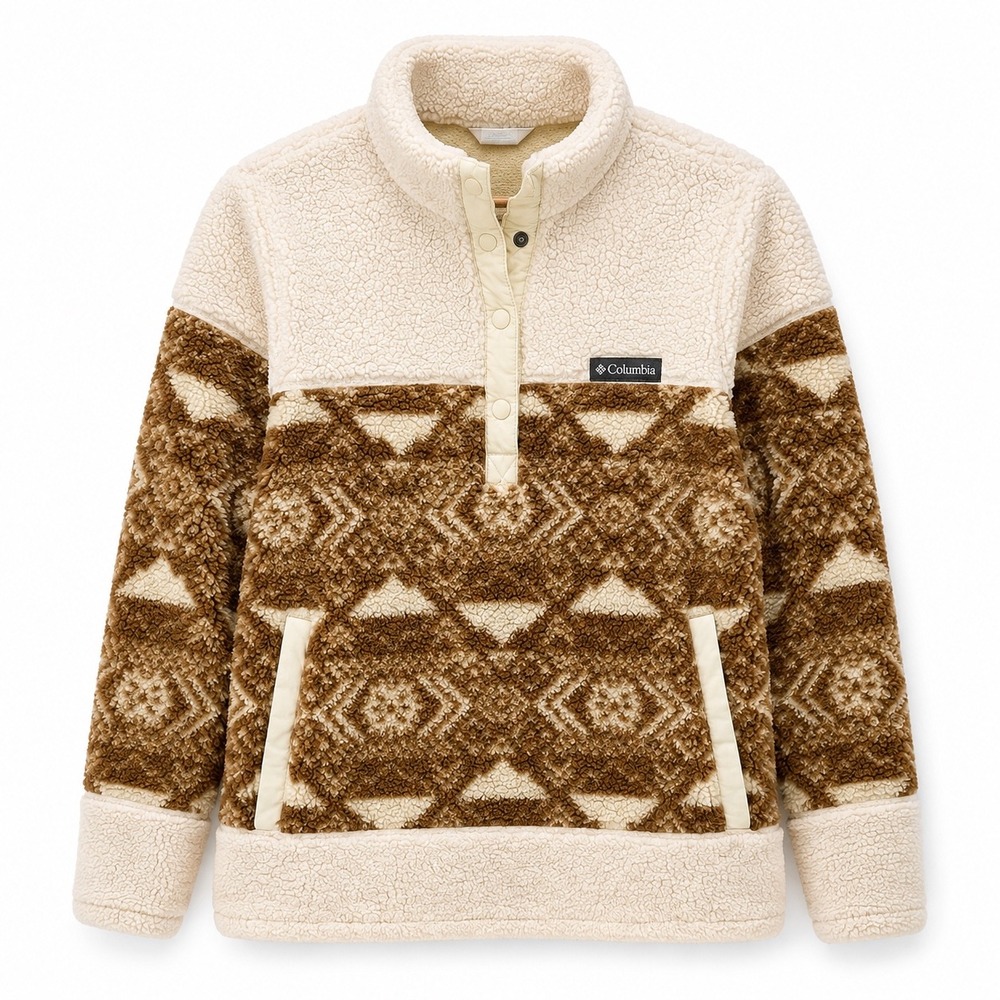 Columbia Women XL Sherpa Fleece Pullover Snap Neck Brown Southwestern XL0506